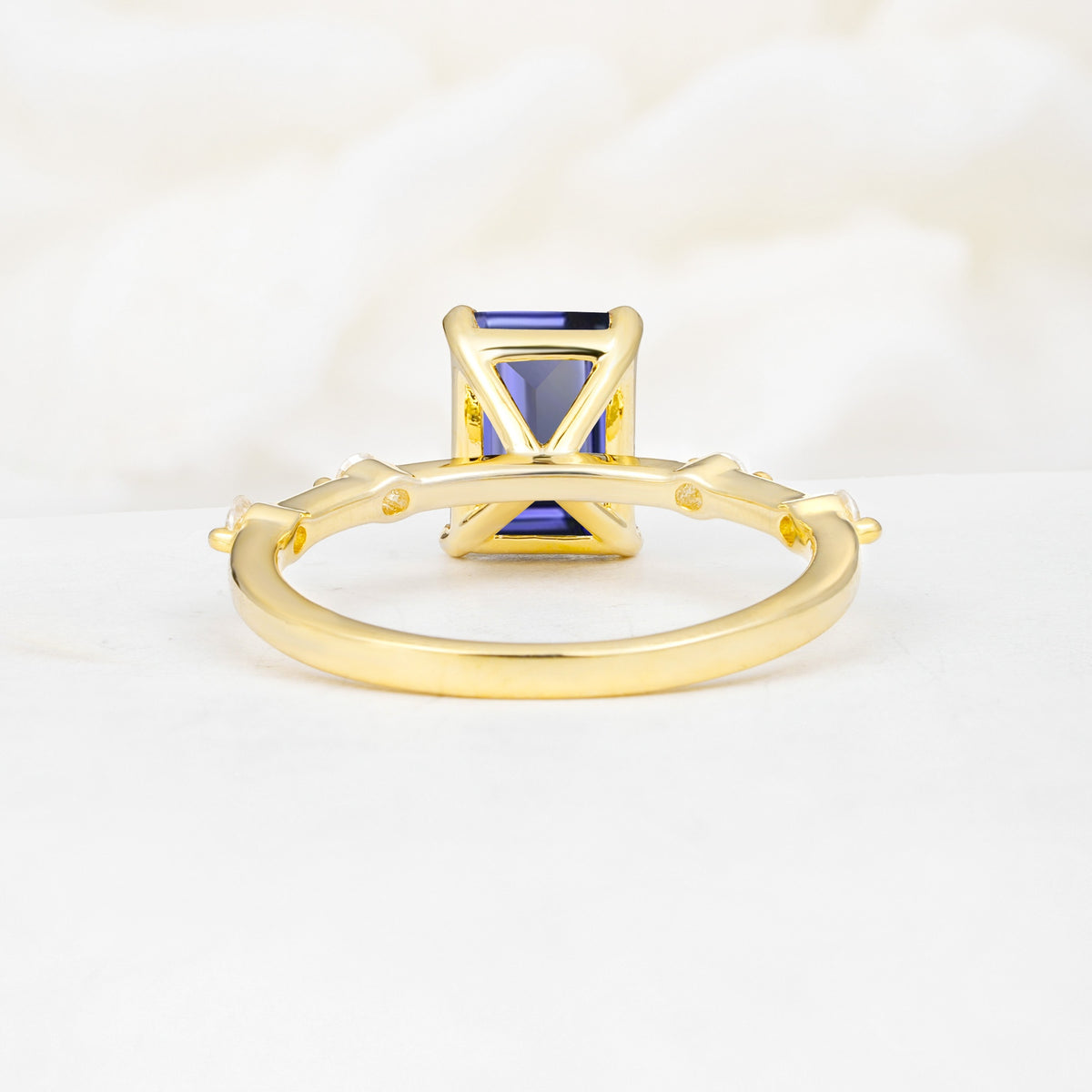 Minimalist Emerald Cut Side Stone Accent Tanzanite Engagement Ring - Additional view