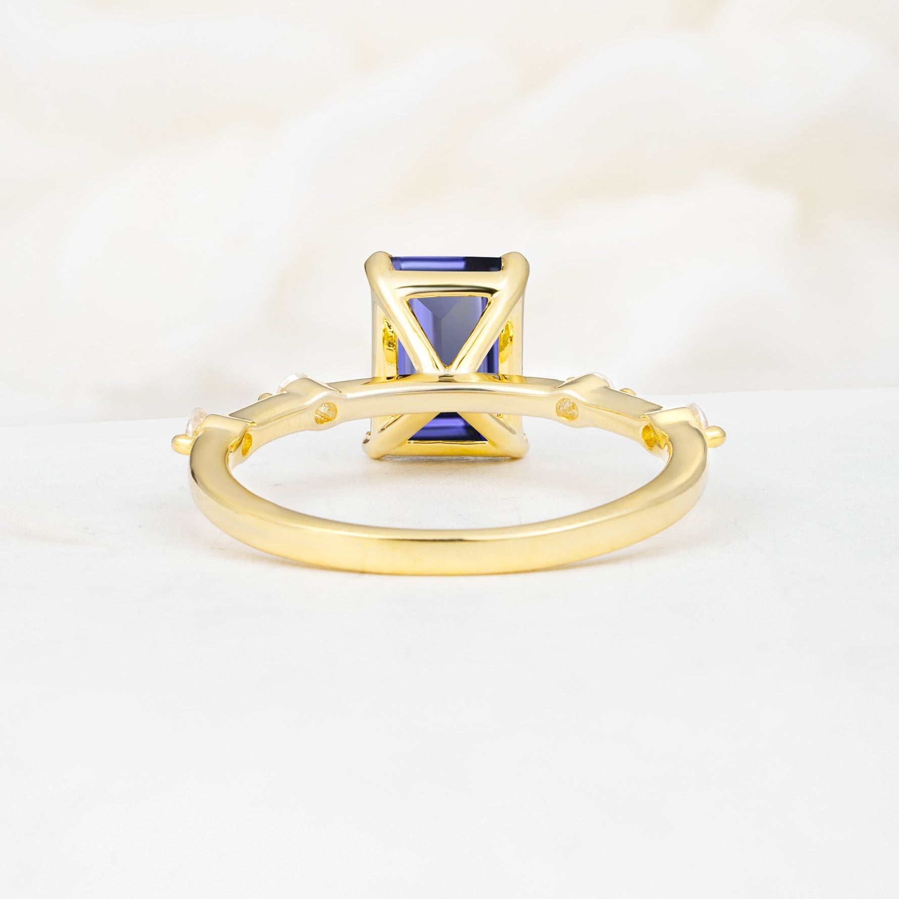 Minimalist Emerald Cut Side Stone Accent Tanzanite Engagement Ring - Additional view