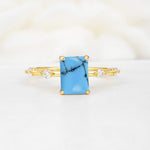Minimalist Emerald Cut Side Stone Accent Turquoise Engagement Ring - Additional view