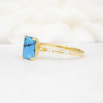 Minimalist Emerald Cut Side Stone Accent Turquoise Engagement Ring - Additional view