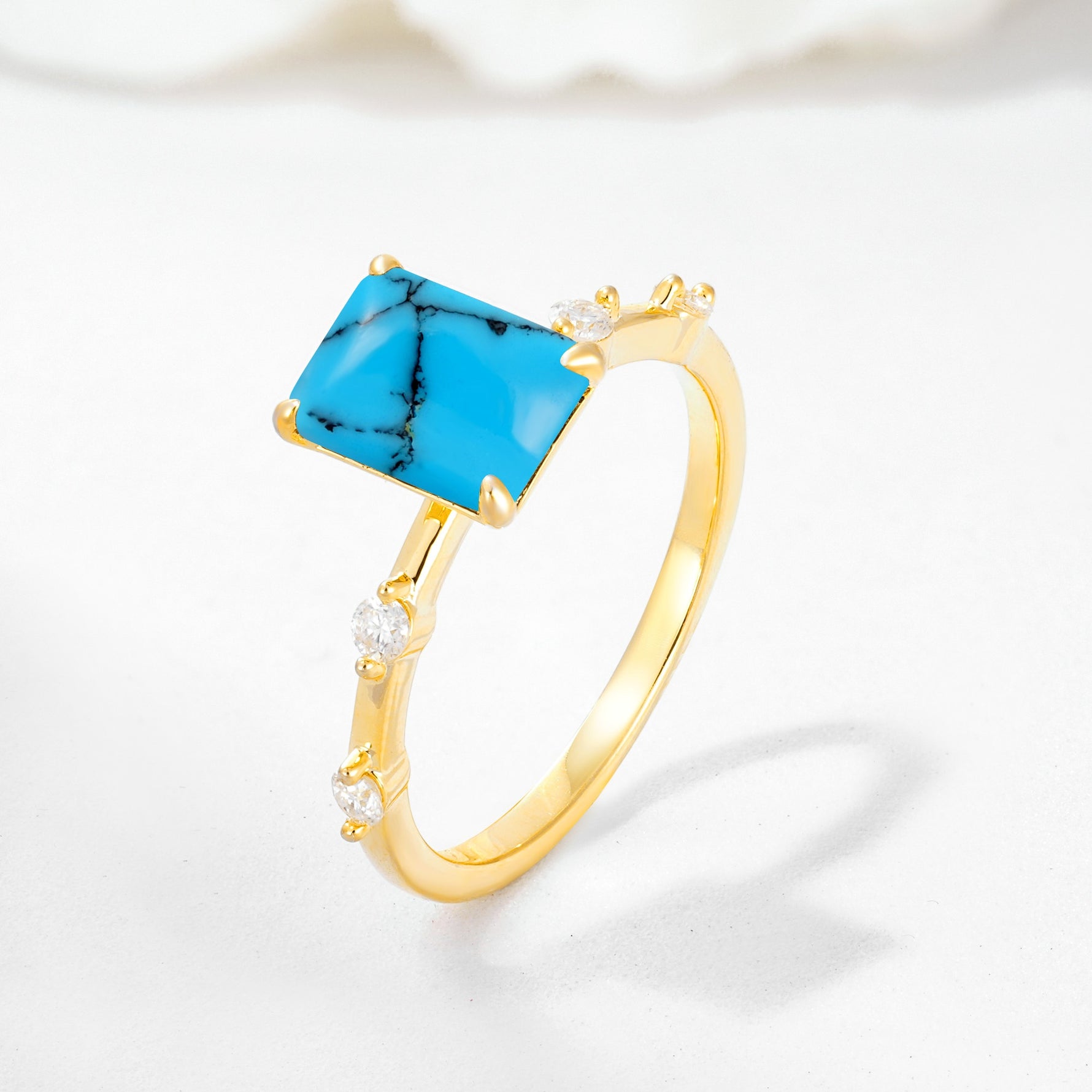 Minimalist Emerald Cut Side Stone Accent Turquoise Engagement Ring - Additional view