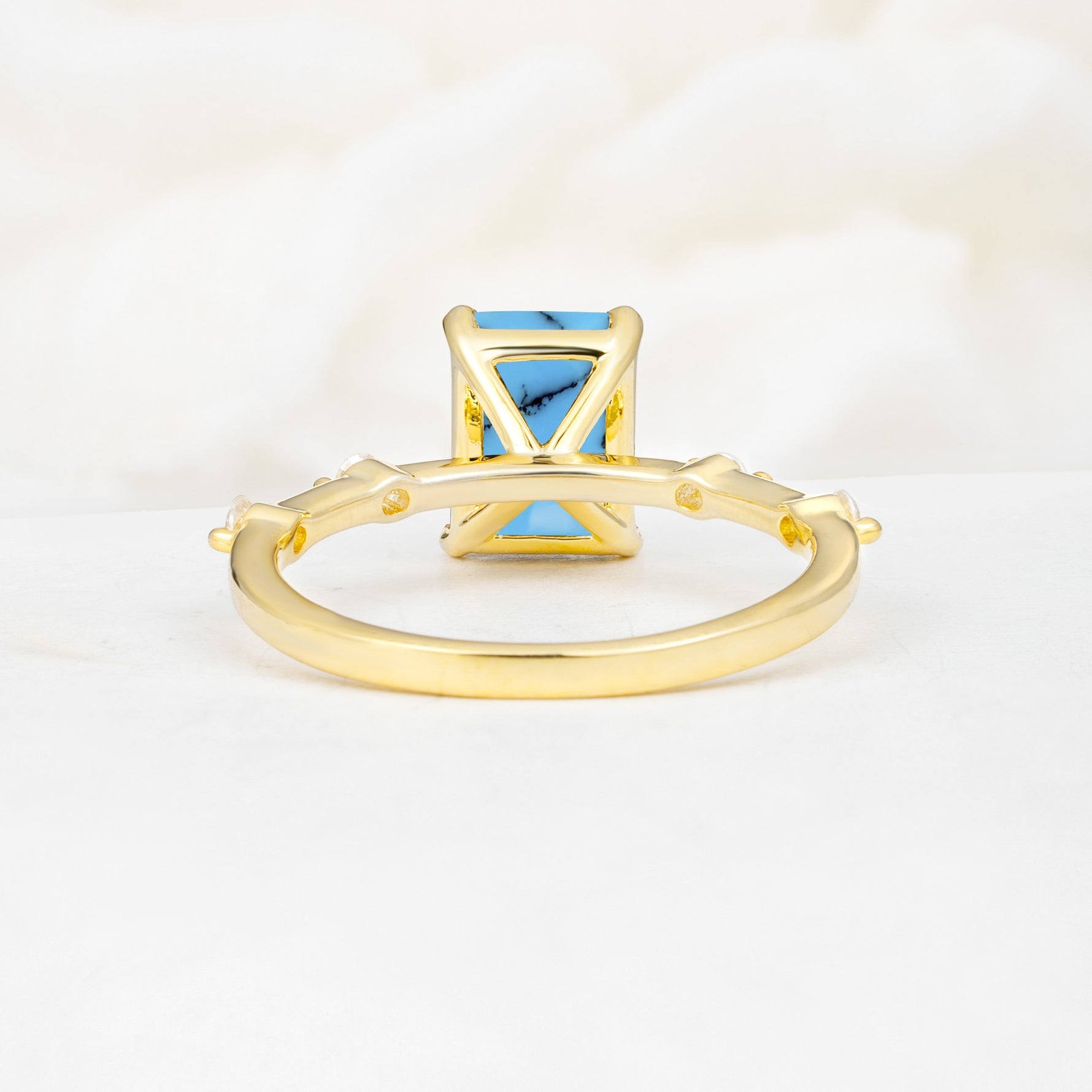 Minimalist Emerald Cut Side Stone Accent Turquoise Engagement Ring - Additional view