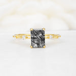 Minimalist Emerald Cut Side Stone Accent Black Rutilated Quartz Engagement Ring - Additional view