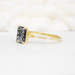 Minimalist Emerald Cut Side Stone Accent Black Rutilated Quartz Engagement Ring - Additional view