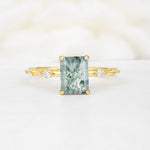 Minimalist Emerald Cut Side Stone Accent Moss Agate Engagement Ring - Additional view