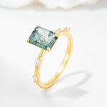 Minimalist Emerald Cut Side Stone Accent Moss Agate Engagement Ring - Additional view