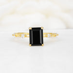 Minimalist Emerald Cut Side Stone Accent Black Onyx Engagement Ring - Additional view