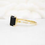 Minimalist Emerald Cut Side Stone Accent Black Onyx Engagement Ring - Additional view