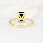 Minimalist Emerald Cut Side Stone Accent Black Onyx Engagement Ring - Additional view