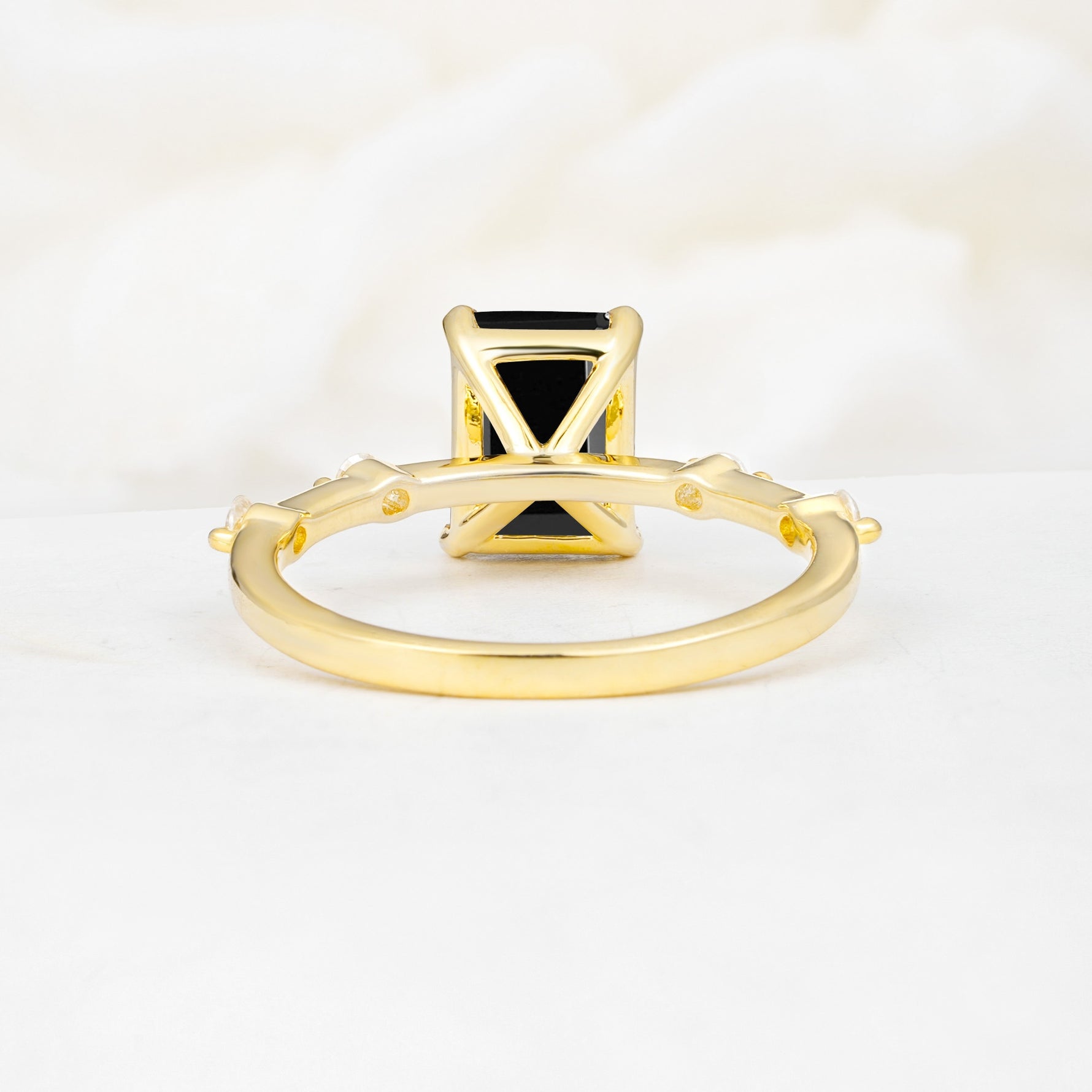 Minimalist Emerald Cut Side Stone Accent Black Onyx Engagement Ring - Additional view