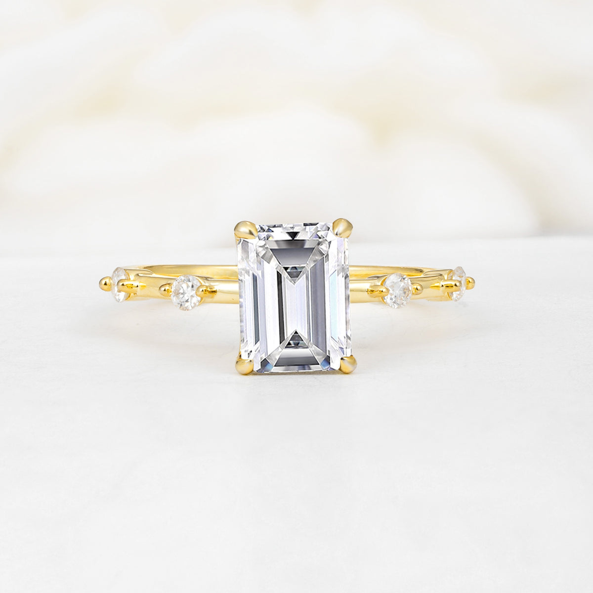 Minimalist Emerald Cut Side Stone Accent Lab Diamond Engagement Ring - Additional view