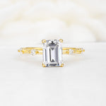 Minimalist Emerald Cut Side Stone Accent Lab Diamond Engagement Ring - Additional view