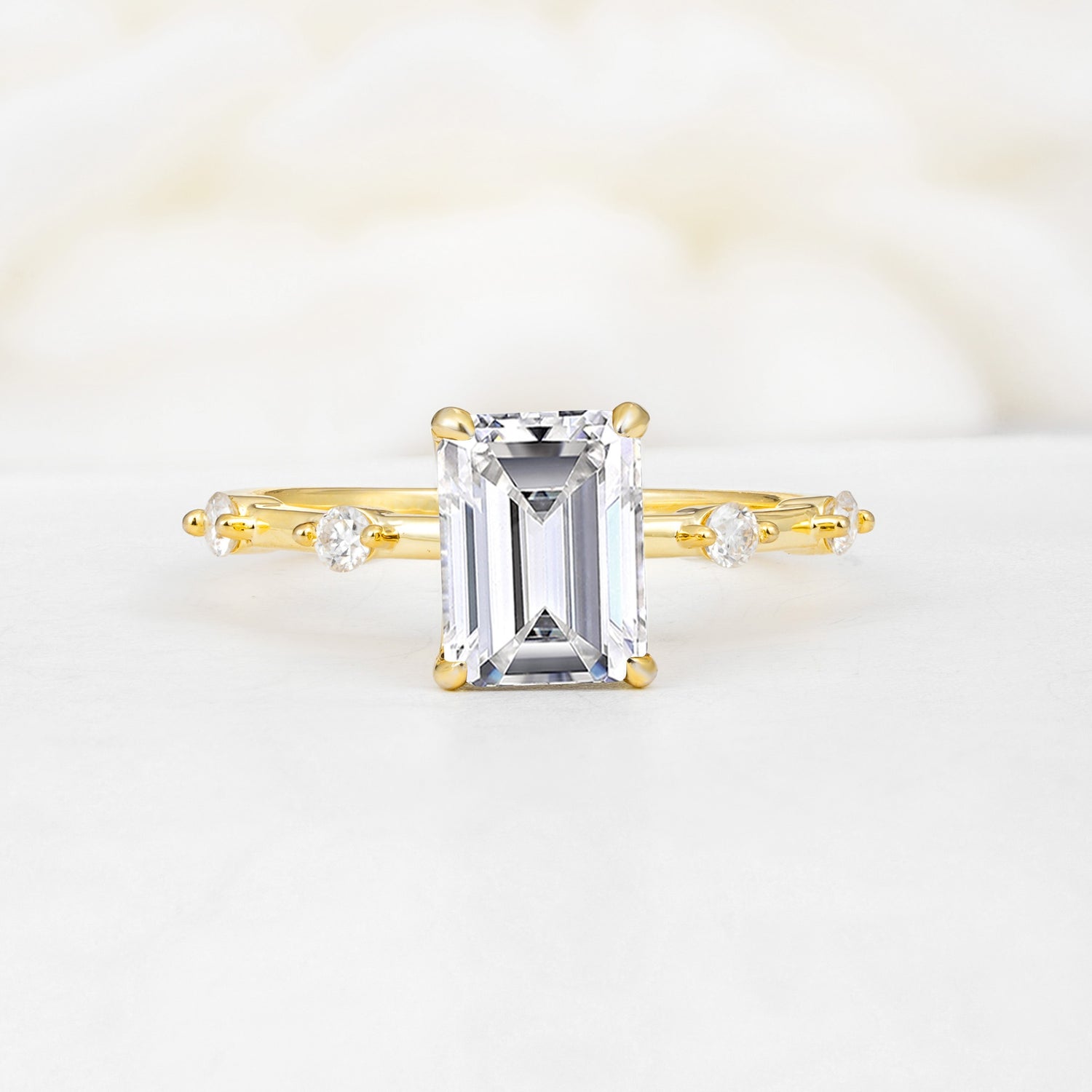 Minimalist Emerald Cut Side Stone Accent Lab Diamond Engagement Ring - Additional view