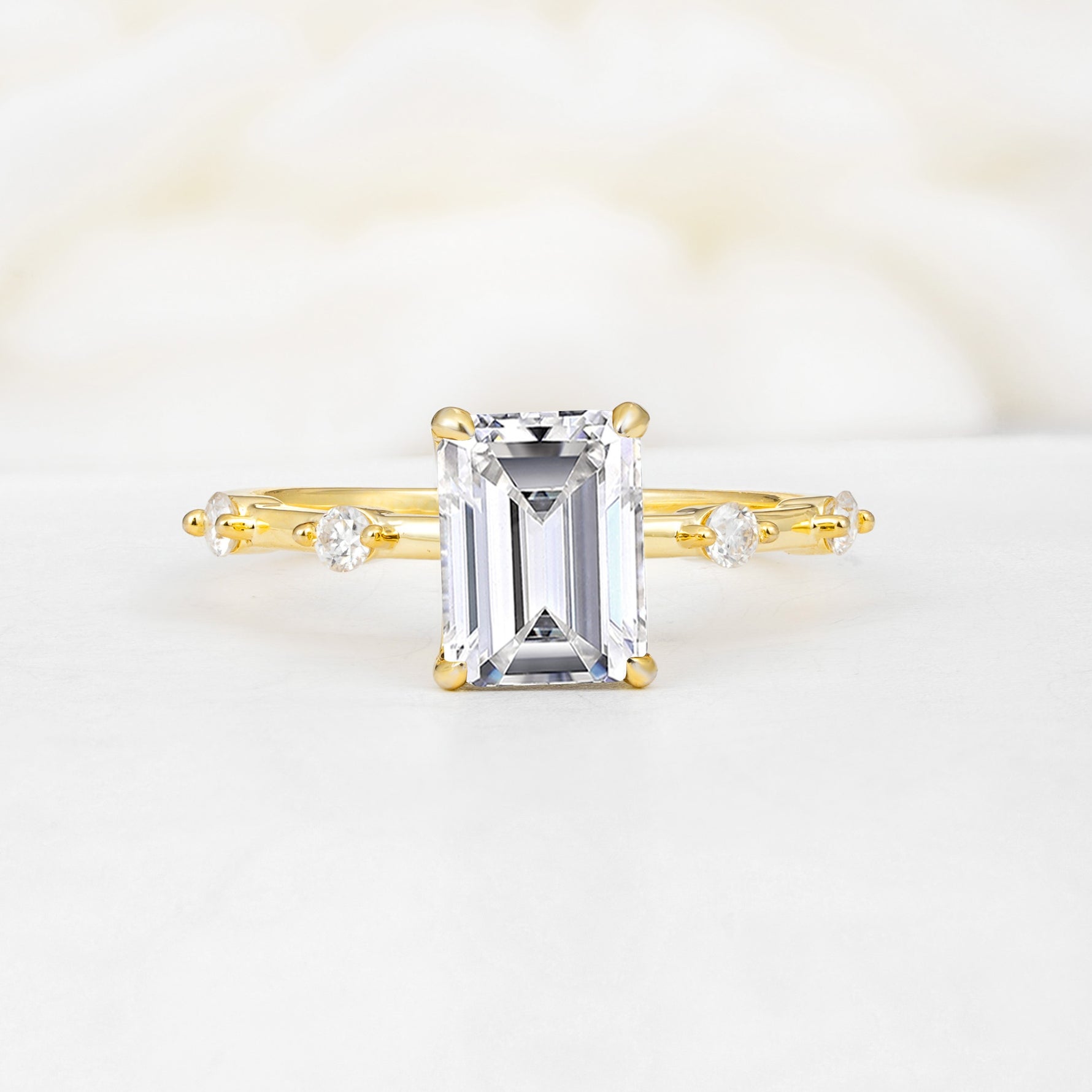 Minimalist Emerald Cut Side Stone Accent Lab Diamond Engagement Ring - Additional view