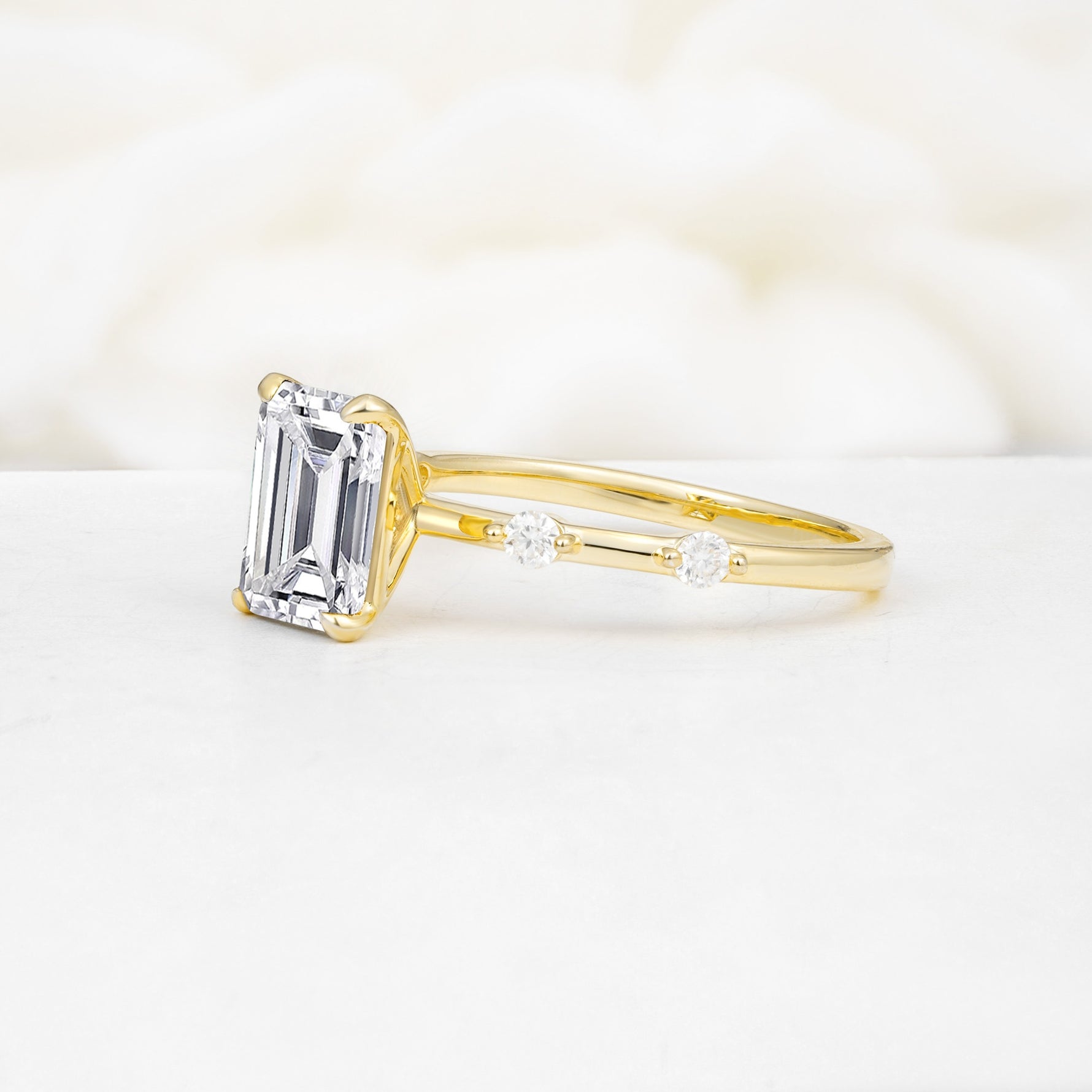 Minimalist Emerald Cut Side Stone Accent Lab Diamond Engagement Ring - Additional view