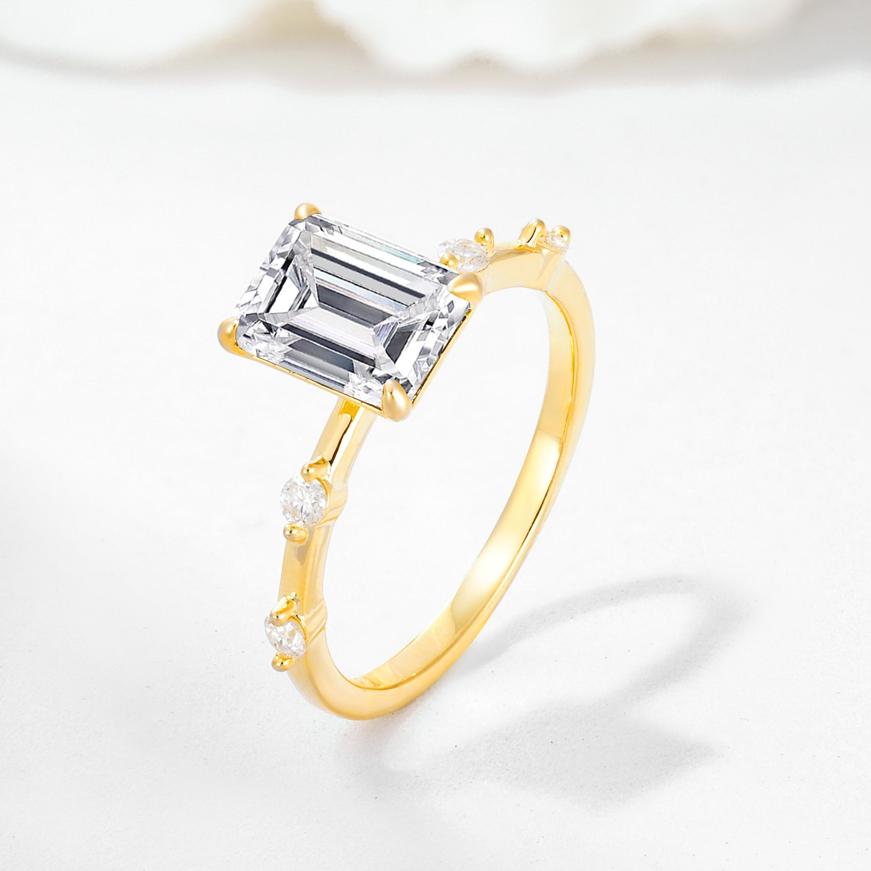 Minimalist Emerald Cut Side Stone Accent Lab Diamond Engagement Ring - Additional view