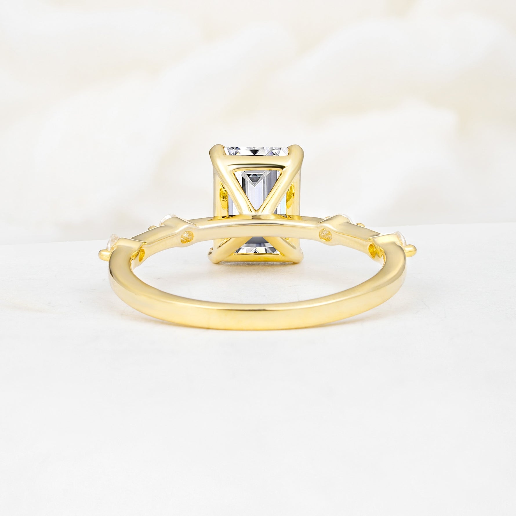 Minimalist Emerald Cut Side Stone Accent Lab Diamond Engagement Ring - Additional view