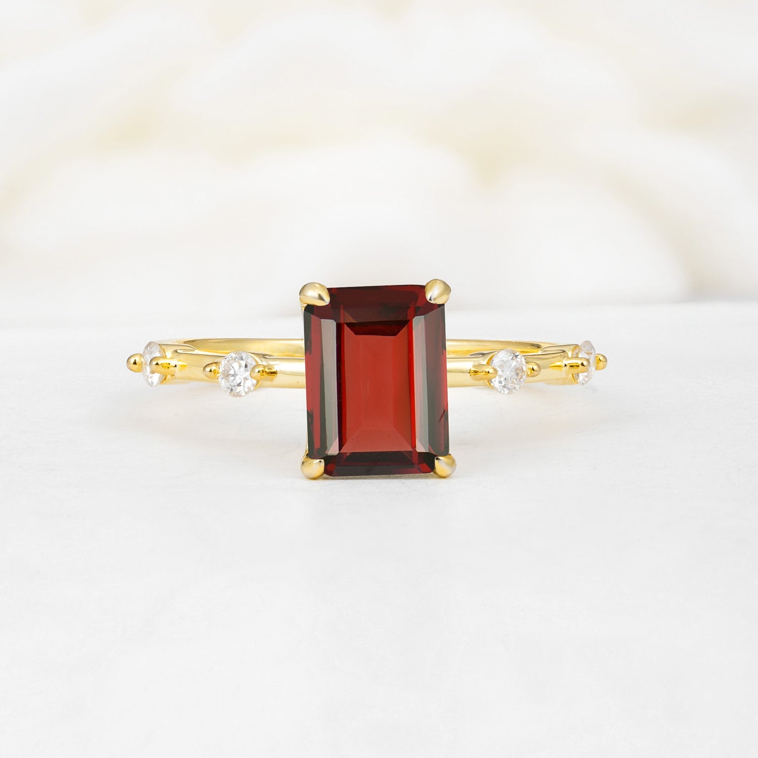 Minimalist Emerald Cut Side Stone Accent Garnet Engagement Ring - Additional view