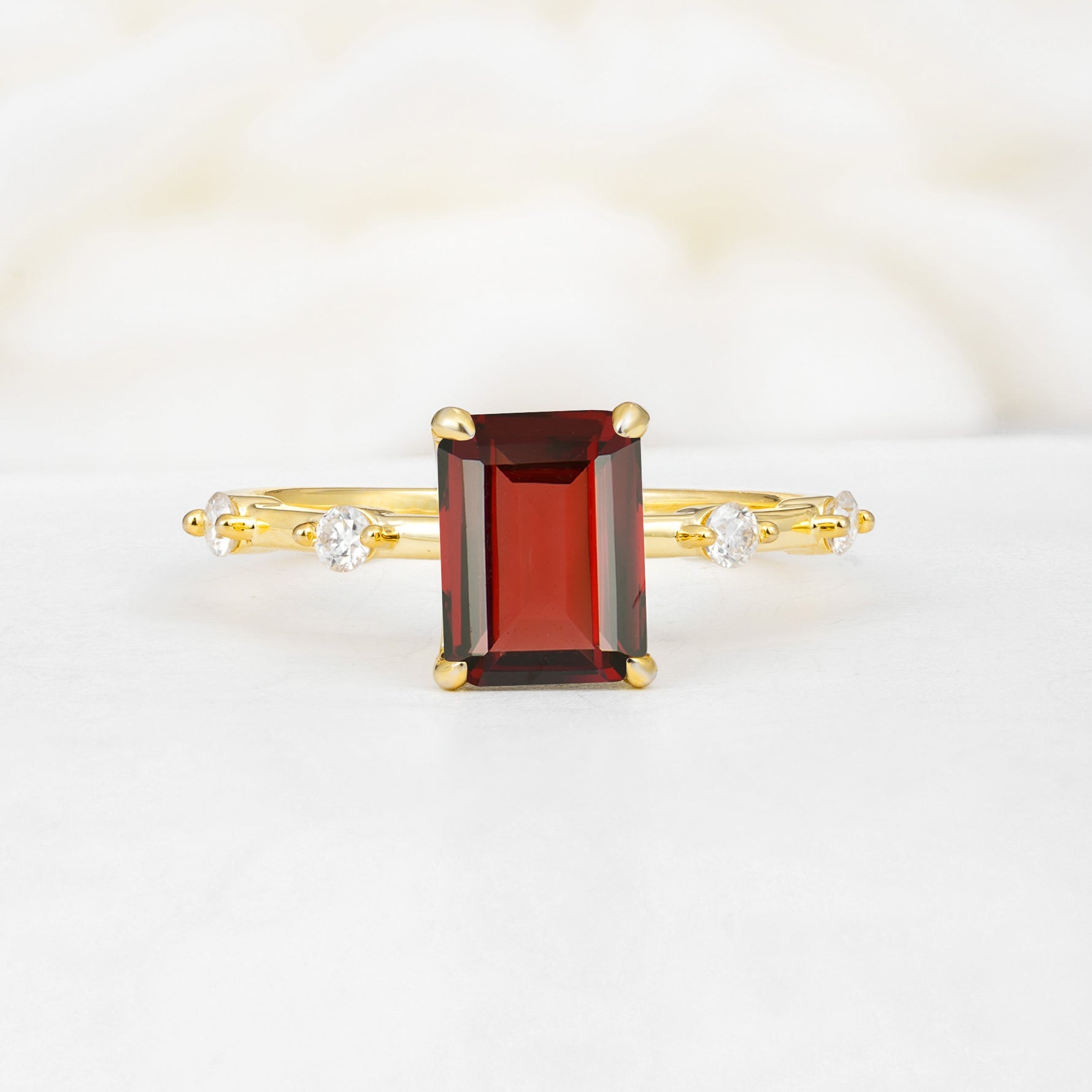 Minimalist Emerald Cut Side Stone Accent Garnet Engagement Ring - Additional view