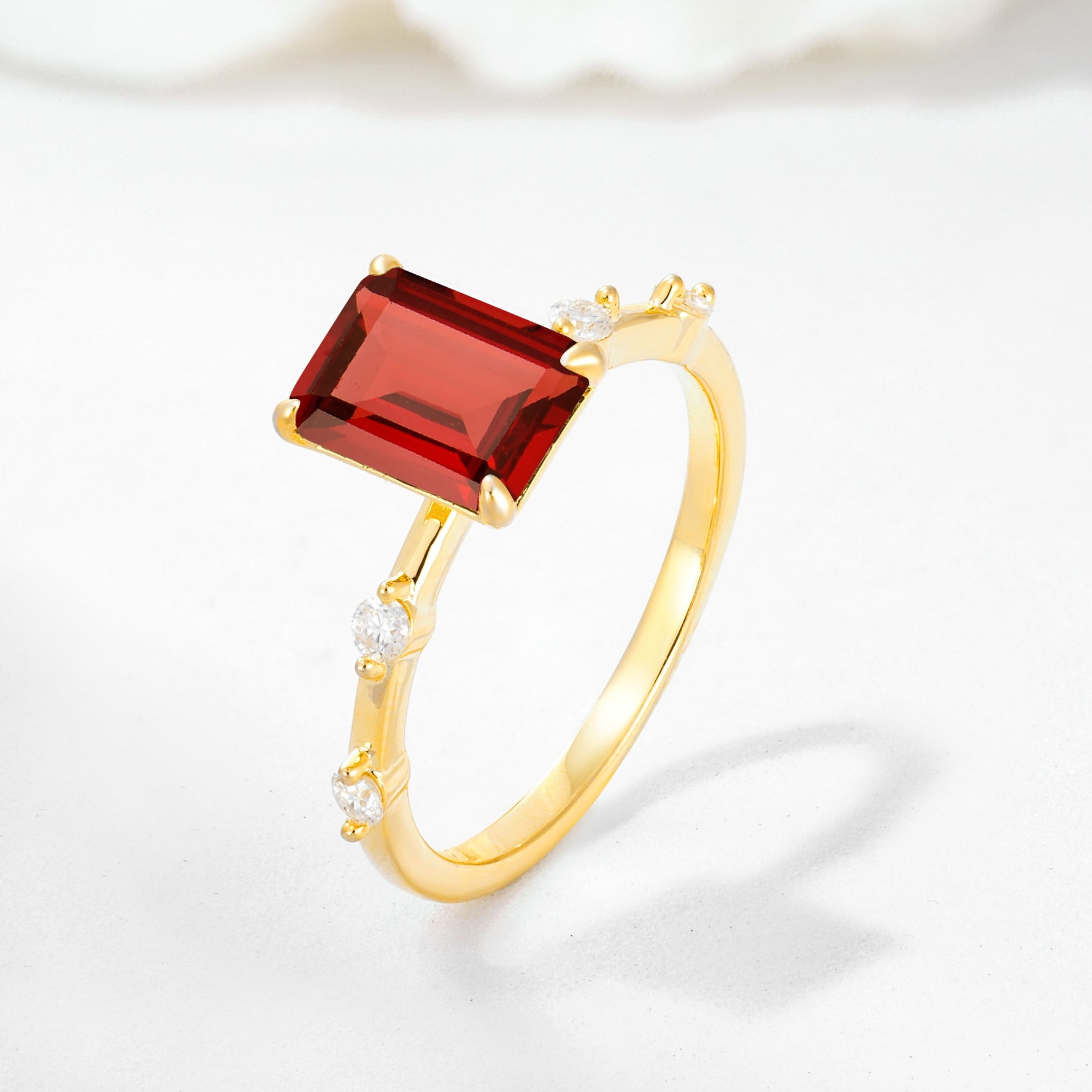 Minimalist Emerald Cut Side Stone Accent Garnet Engagement Ring - Additional view