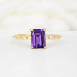 Minimalist Emerald Cut Side Stone Accent Amethyst Engagement Ring - Additional view
