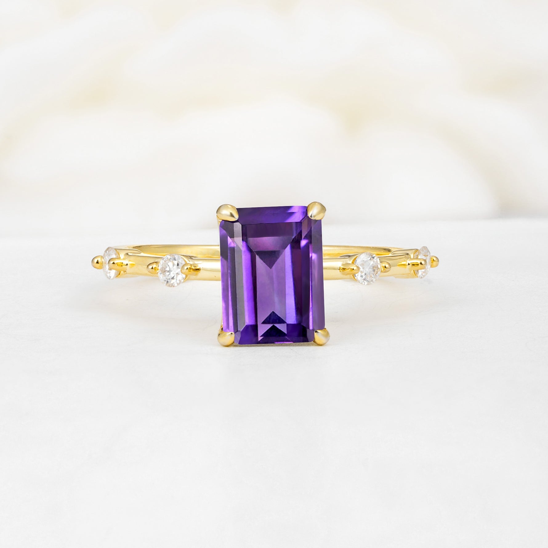 Minimalist Emerald Cut Side Stone Accent Amethyst Engagement Ring - Additional view