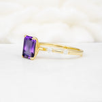Minimalist Emerald Cut Side Stone Accent Amethyst Engagement Ring - Additional view