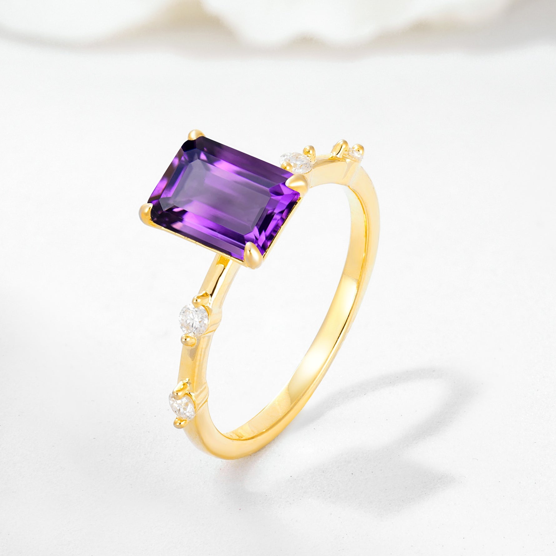 Minimalist Emerald Cut Side Stone Accent Amethyst Engagement Ring - Additional view