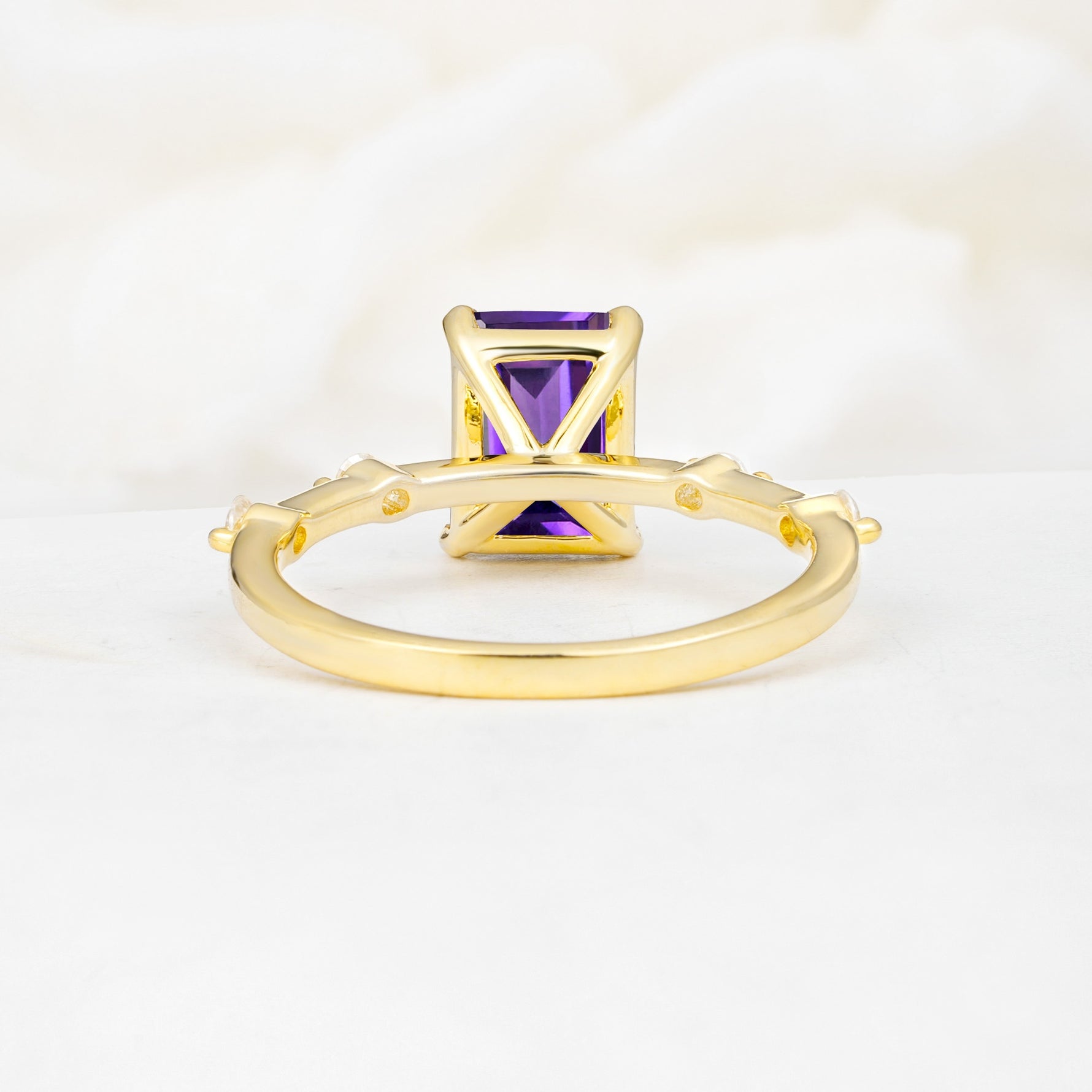Minimalist Emerald Cut Side Stone Accent Amethyst Engagement Ring - Additional view