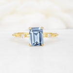 Minimalist Emerald Cut Side Stone Accent Aquamarine Engagement Ring - Additional view