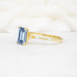 Minimalist Emerald Cut Side Stone Accent Aquamarine Engagement Ring - Additional view