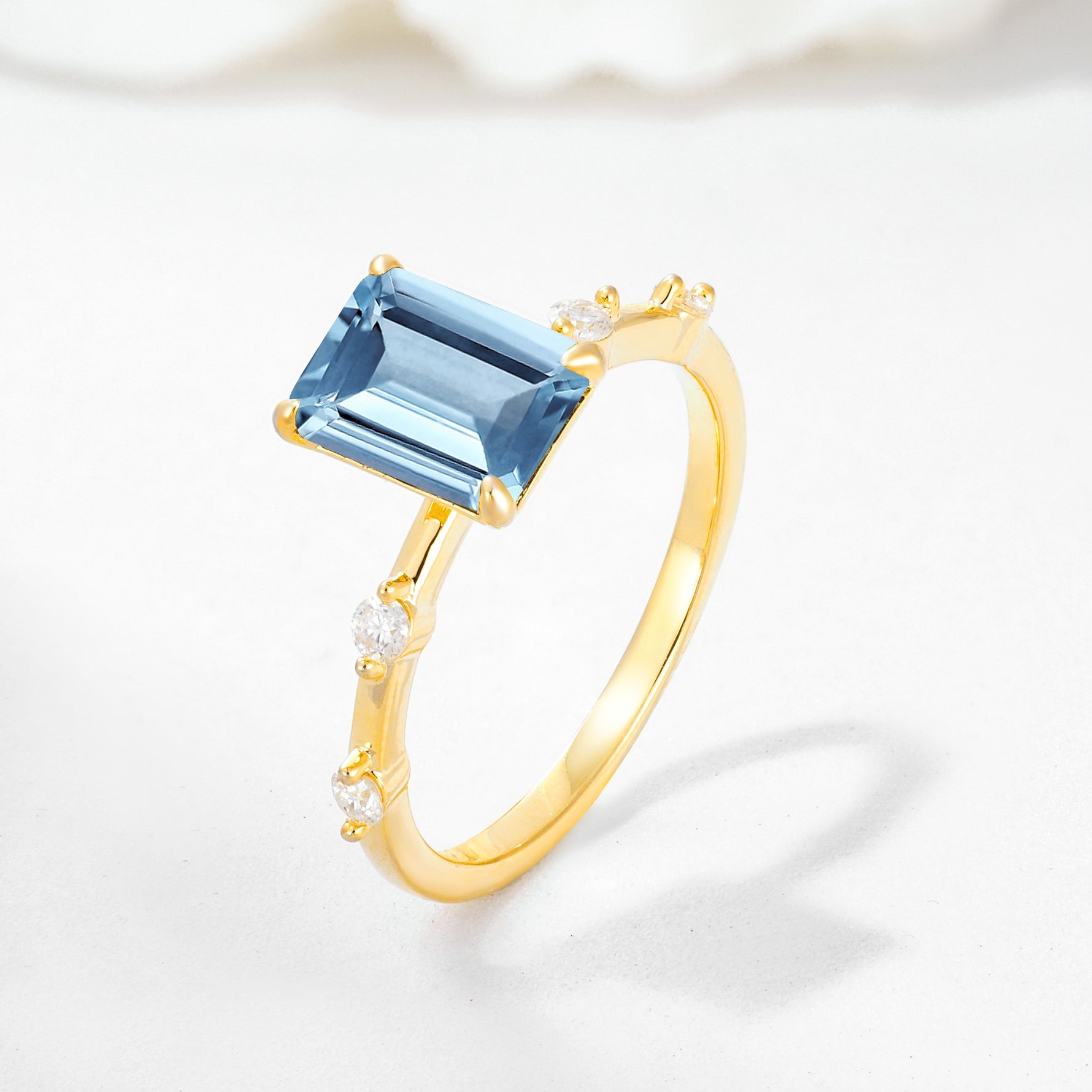 Minimalist Emerald Cut Side Stone Accent Aquamarine Engagement Ring - Additional view