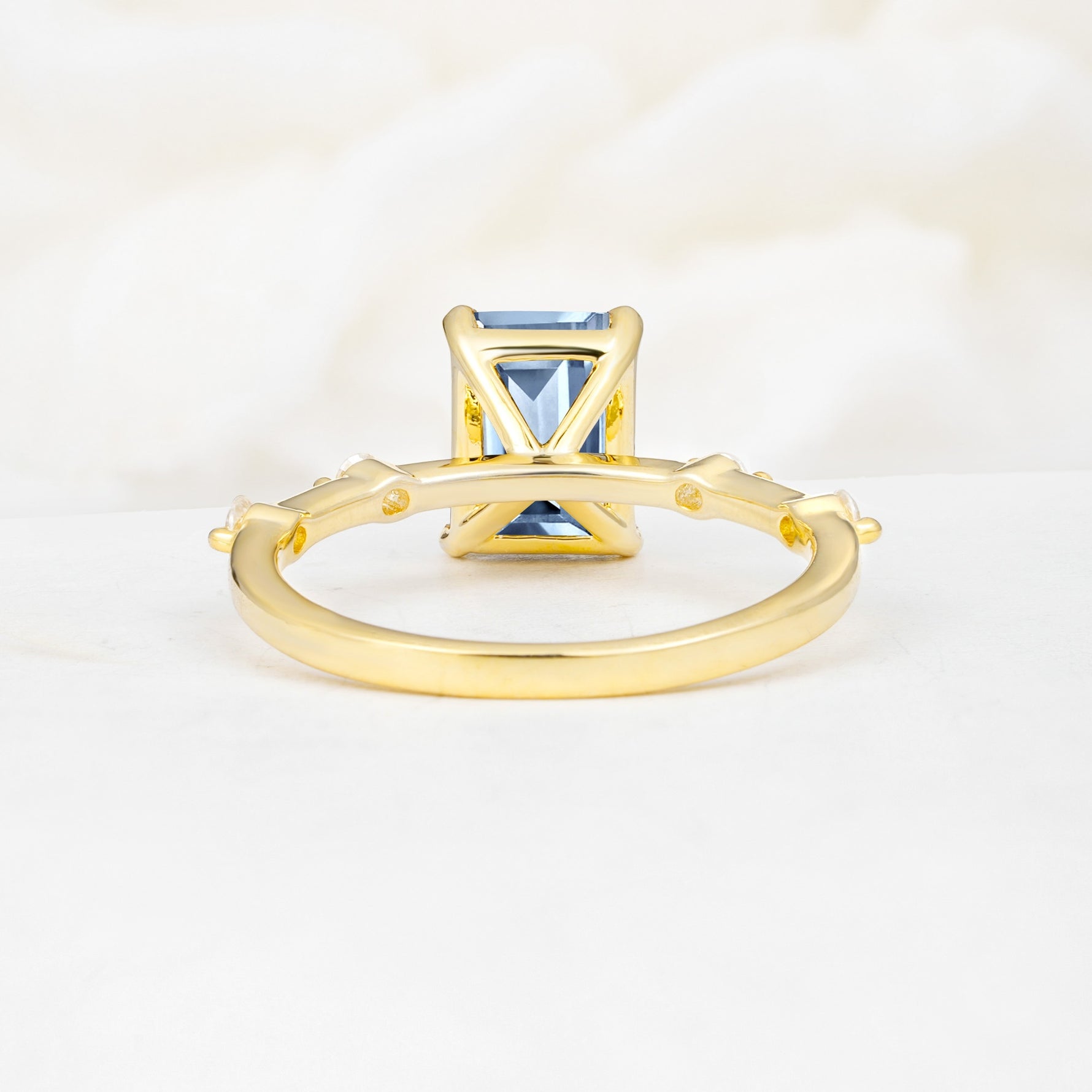 Minimalist Emerald Cut Side Stone Accent Aquamarine Engagement Ring - Additional view
