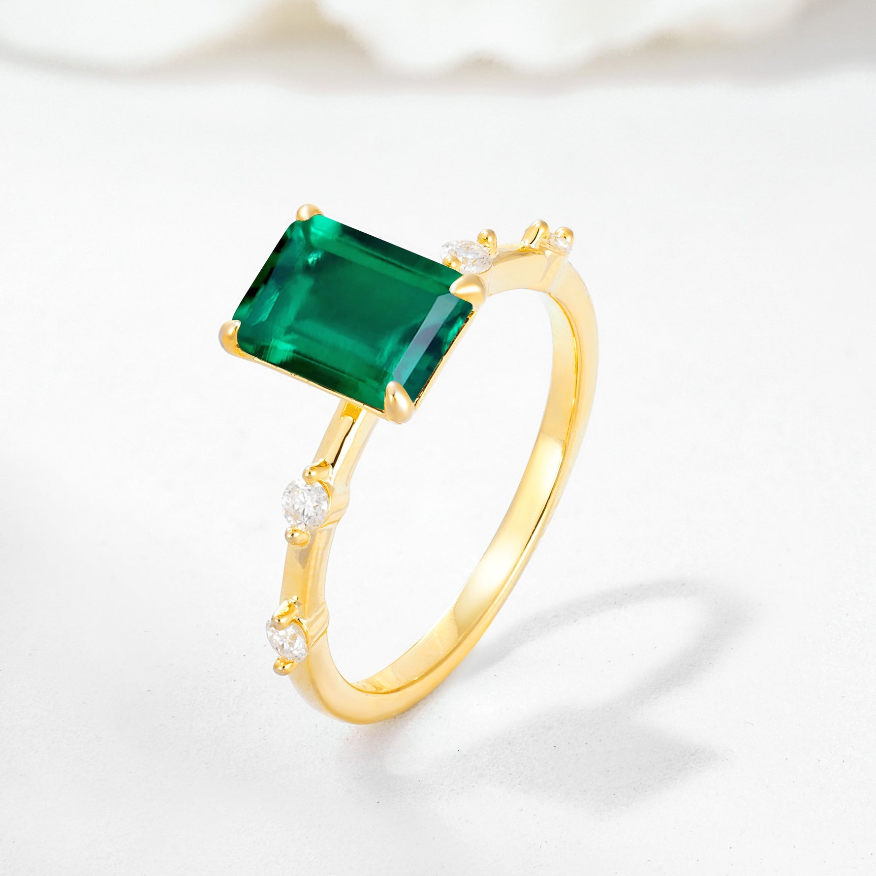 Minimalist Emerald Cut Side Stone Accent Emerald Engagement Ring - Additional view