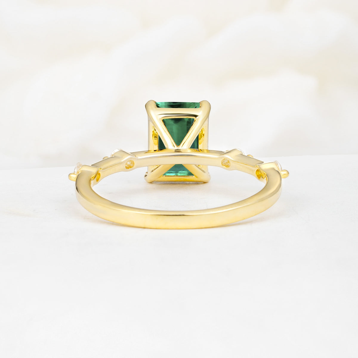 Minimalist Emerald Cut Side Stone Accent Emerald Engagement Ring - Additional view