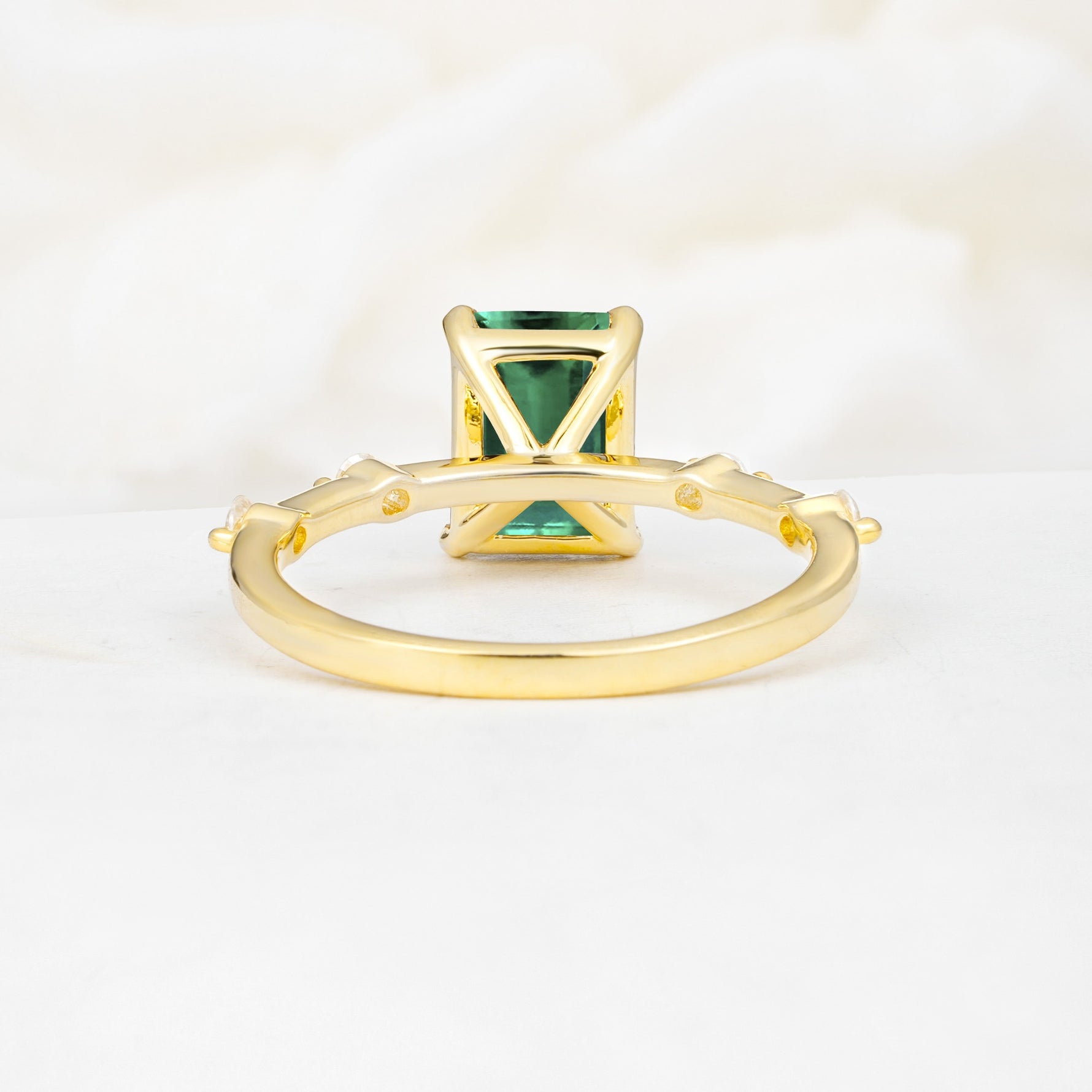 Minimalist Emerald Cut Side Stone Accent Emerald Engagement Ring - Additional view