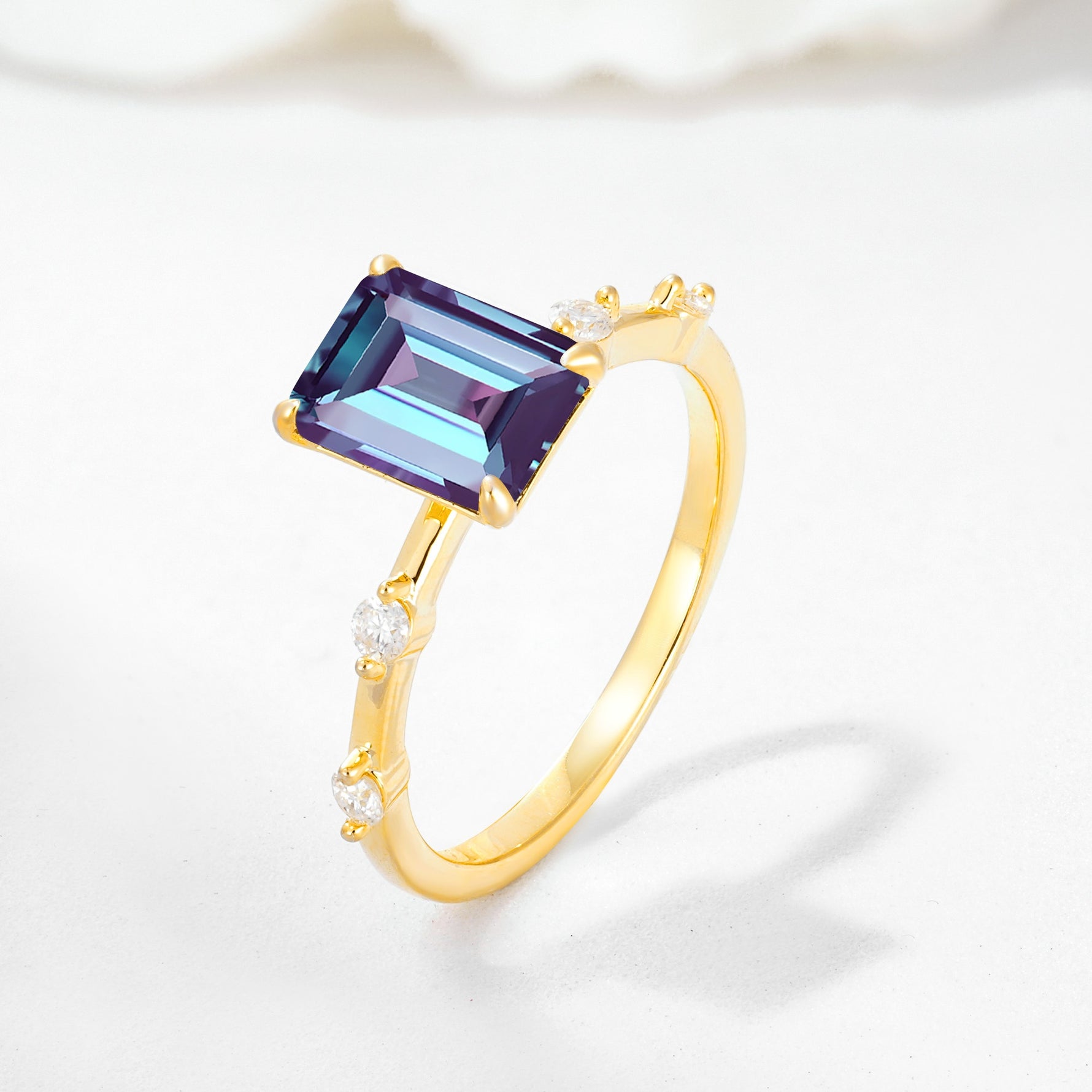 Minimalist Emerald Cut Side Stone Accent Alexandrite Engagement Ring - Additional view