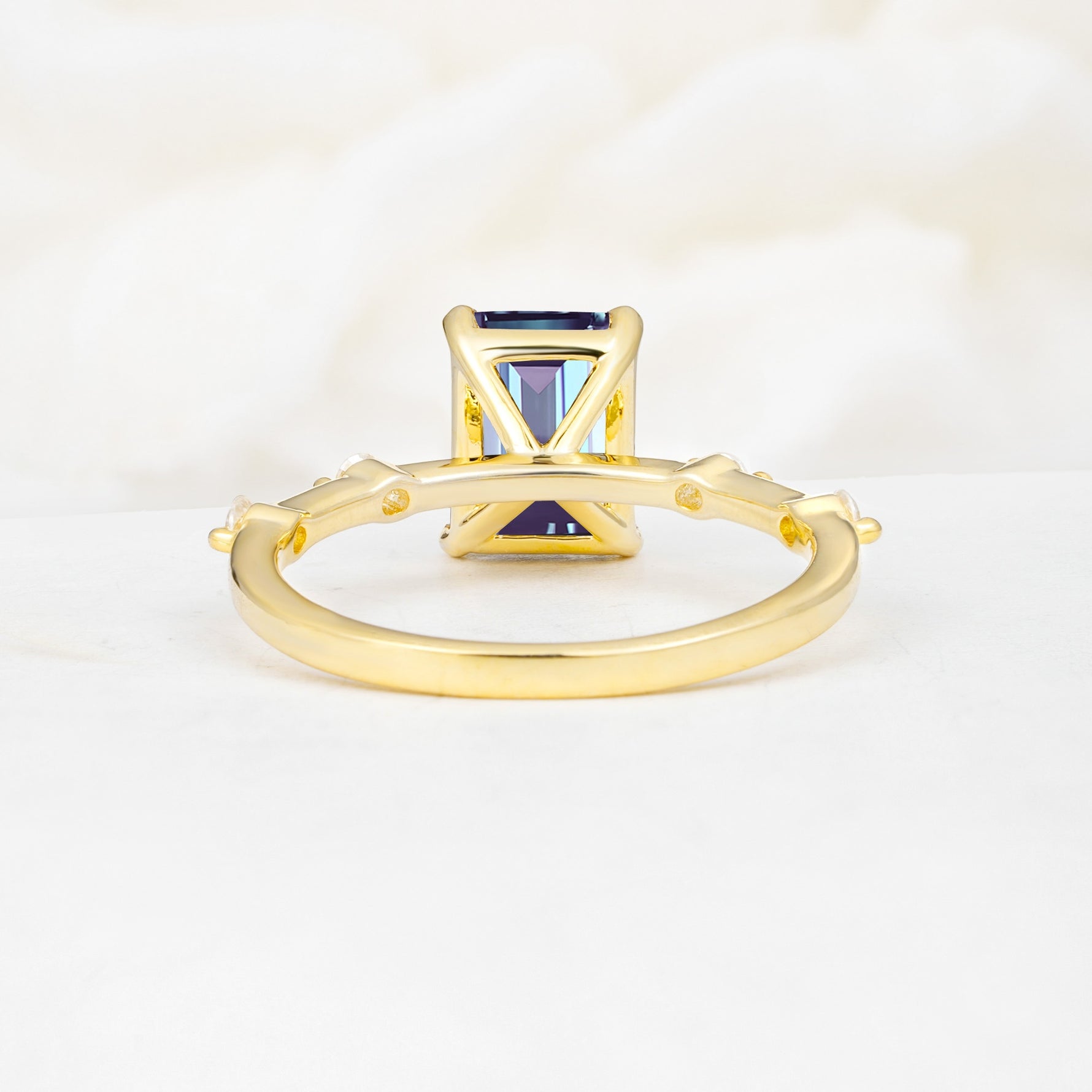 Minimalist Emerald Cut Side Stone Accent Alexandrite Engagement Ring - Additional view