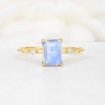 Minimalist Emerald Cut Side Stone Accent Moonstone Engagement Ring - Additional view