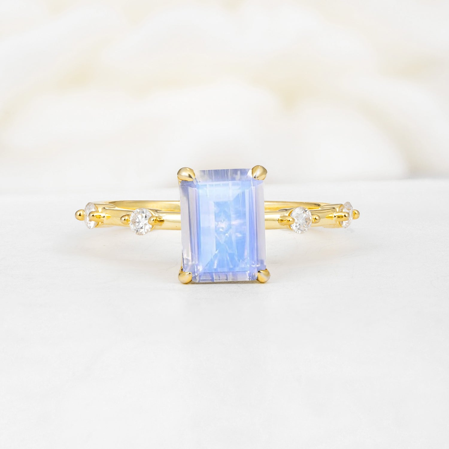 Minimalist Emerald Cut Side Stone Accent Moonstone Engagement Ring - Additional view