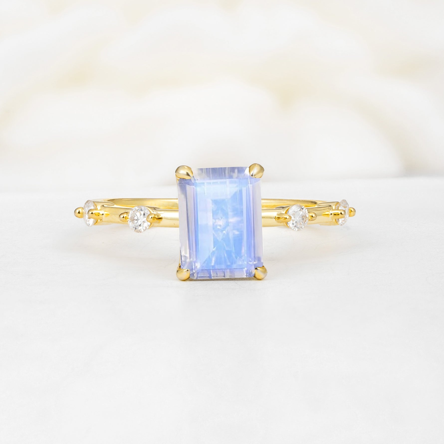 Minimalist Emerald Cut Side Stone Accent Moonstone Engagement Ring - Additional view
