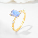 Minimalist Emerald Cut Side Stone Accent Moonstone Engagement Ring - Additional view