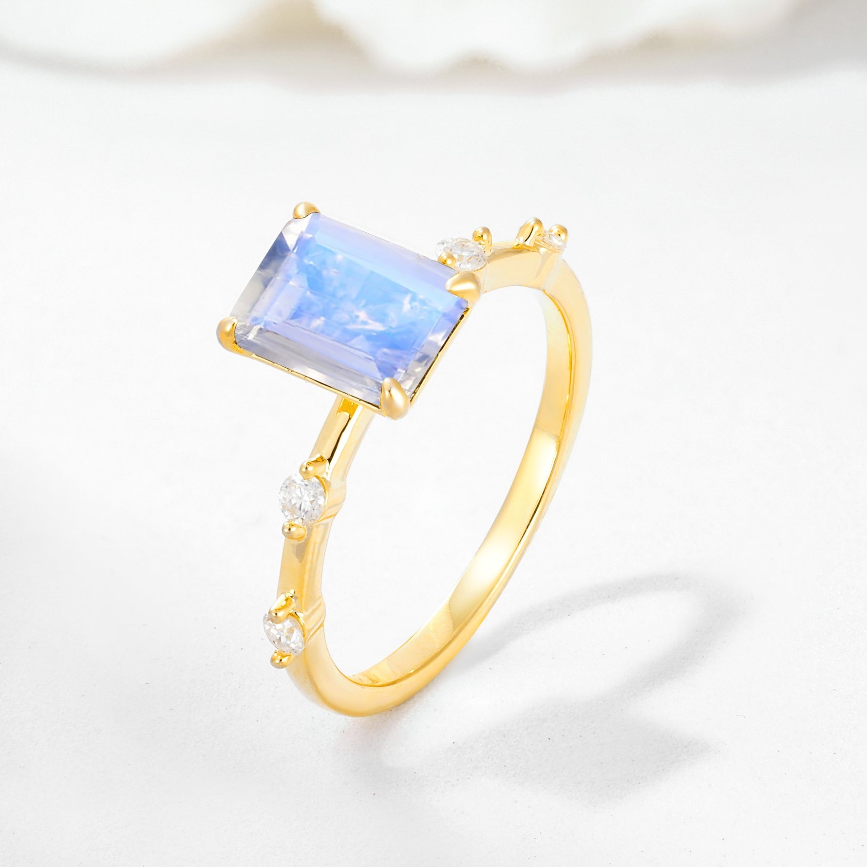 Minimalist Emerald Cut Side Stone Accent Moonstone Engagement Ring - Additional view