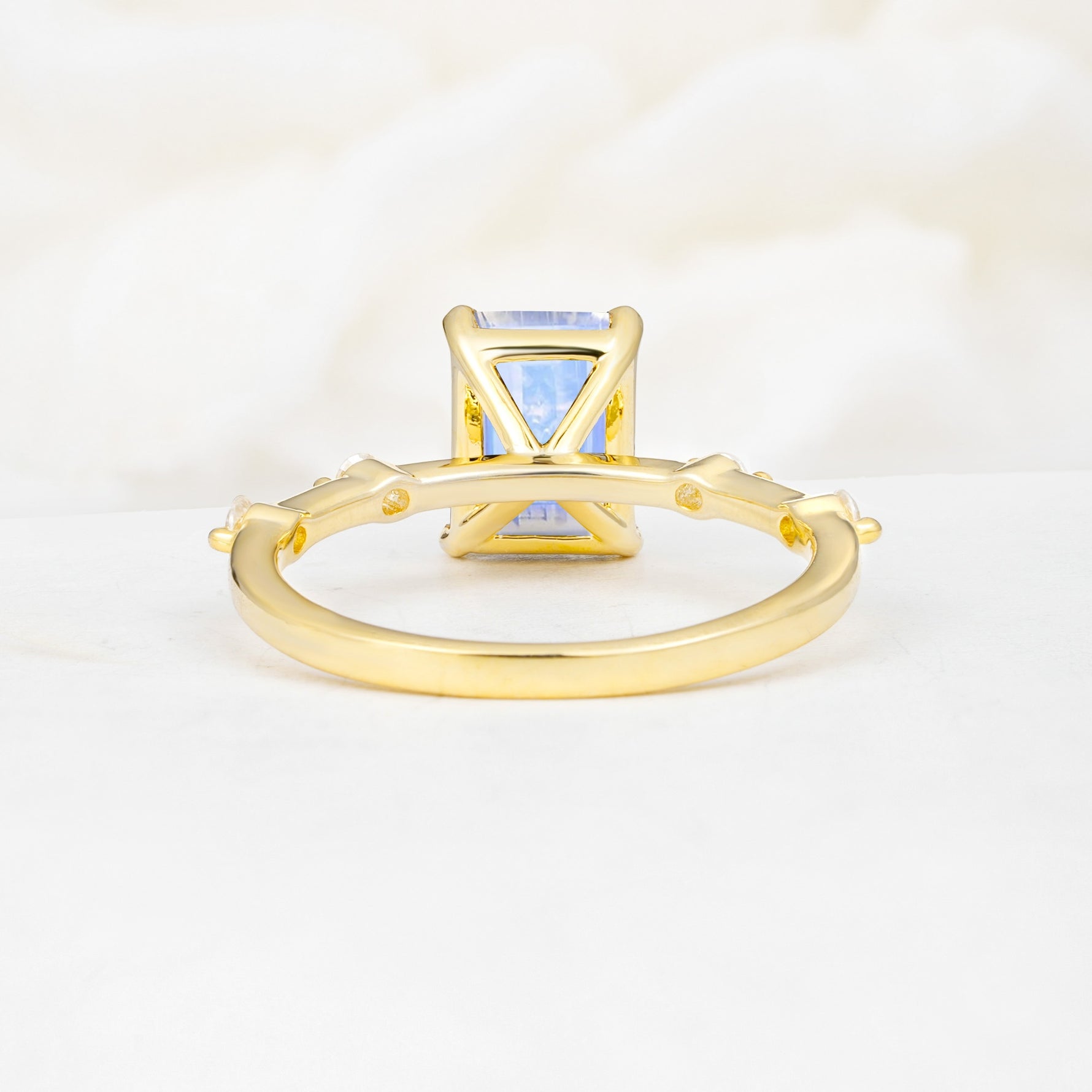 Minimalist Emerald Cut Side Stone Accent Moonstone Engagement Ring - Additional view