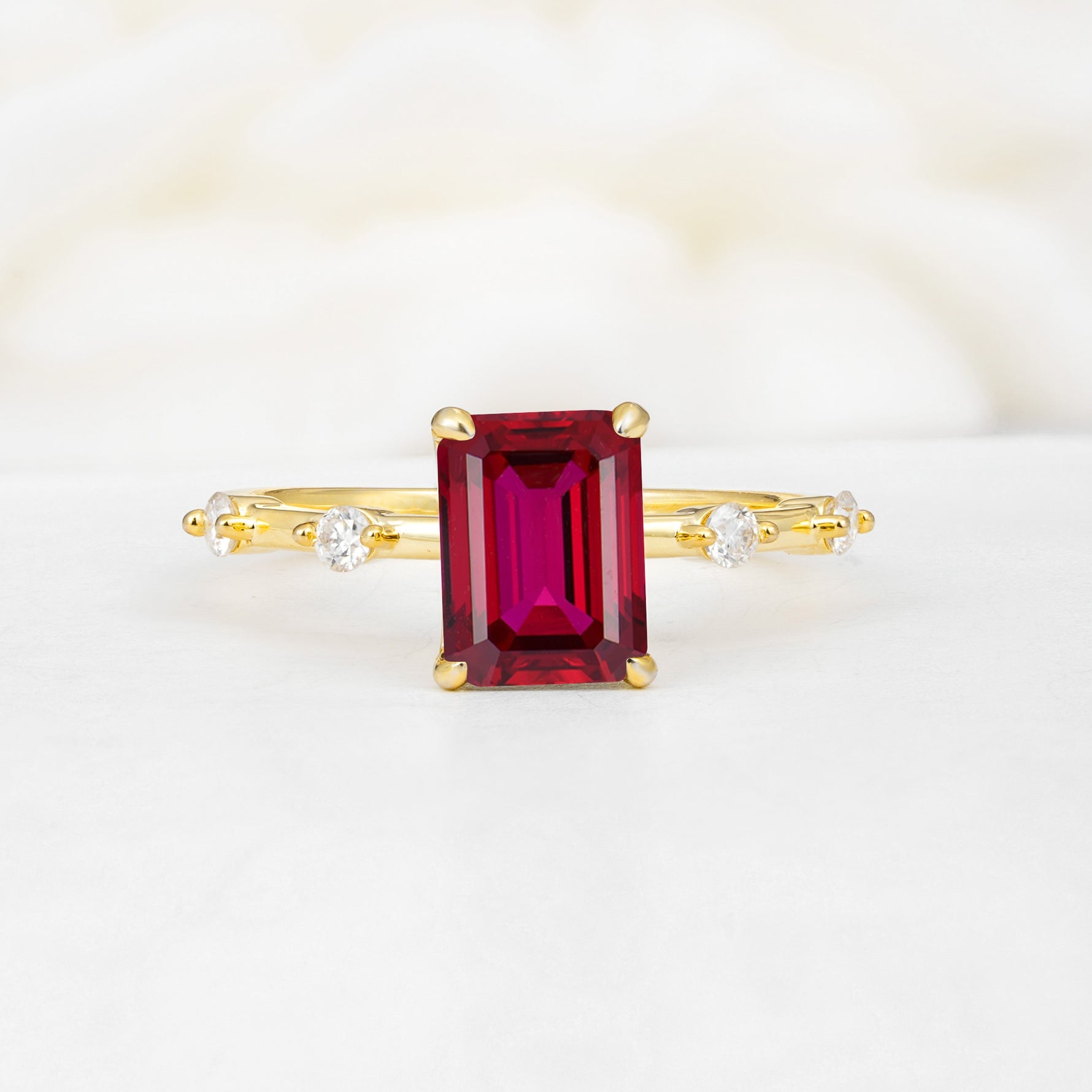 Minimalist Emerald Cut Side Stone Accent Ruby Engagement Ring - Additional view