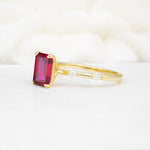 Minimalist Emerald Cut Side Stone Accent Ruby Engagement Ring - Additional view