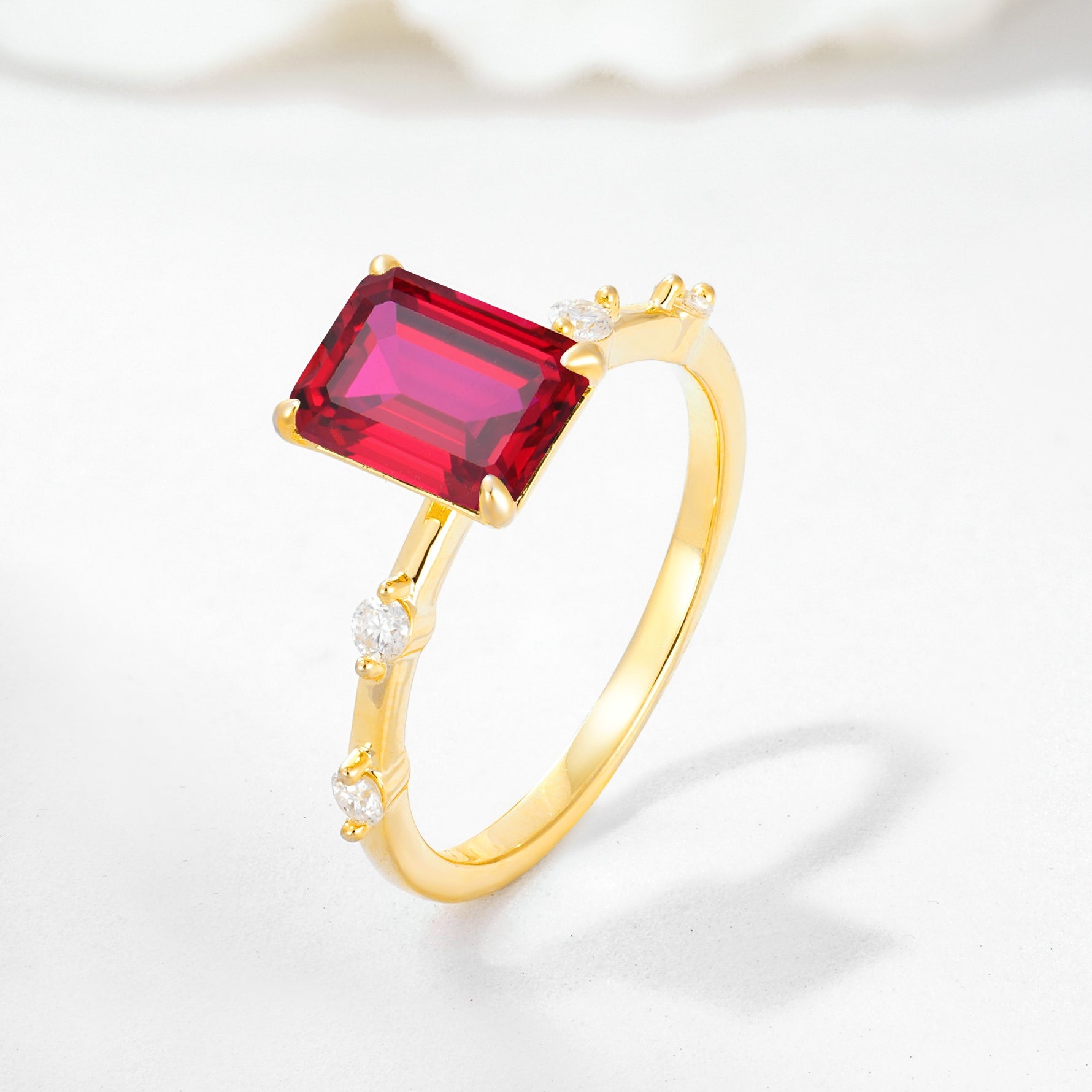 Minimalist Emerald Cut Side Stone Accent Ruby Engagement Ring - Additional view