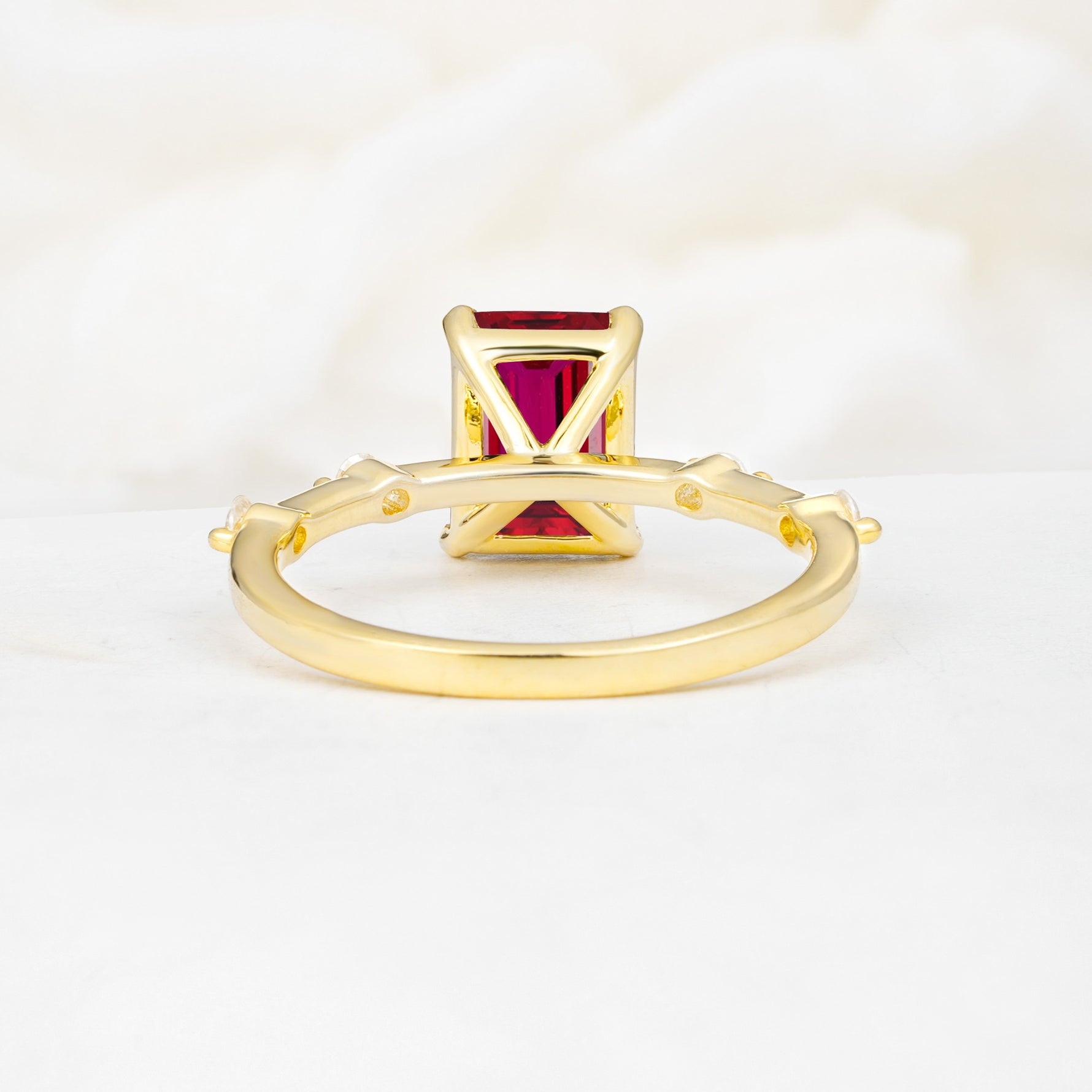 Minimalist Emerald Cut Side Stone Accent Ruby Engagement Ring - Additional view