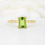 Minimalist Emerald Cut Side Stone Accent Peridot Engagement Ring - Additional view