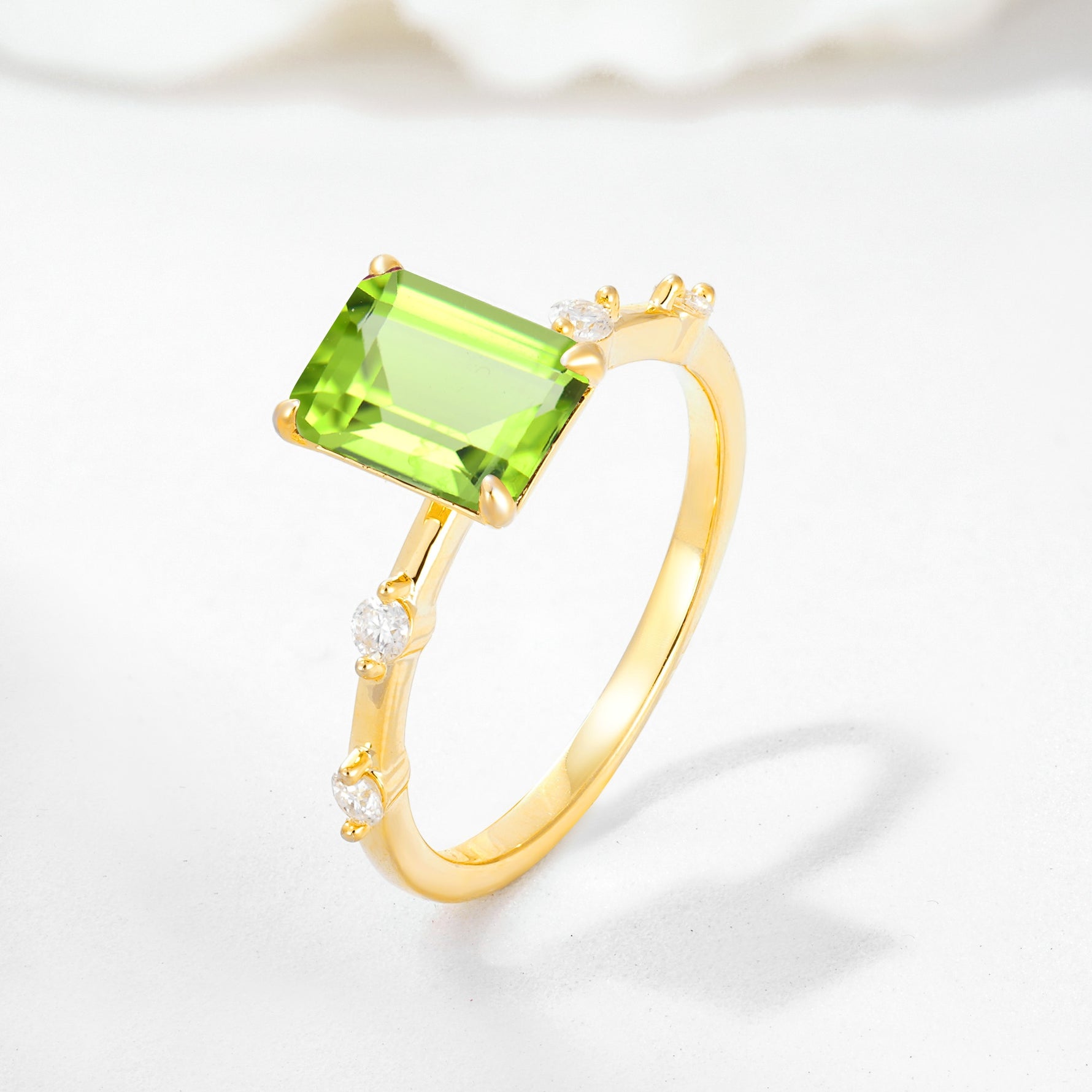 Minimalist Emerald Cut Side Stone Accent Peridot Engagement Ring - Additional view